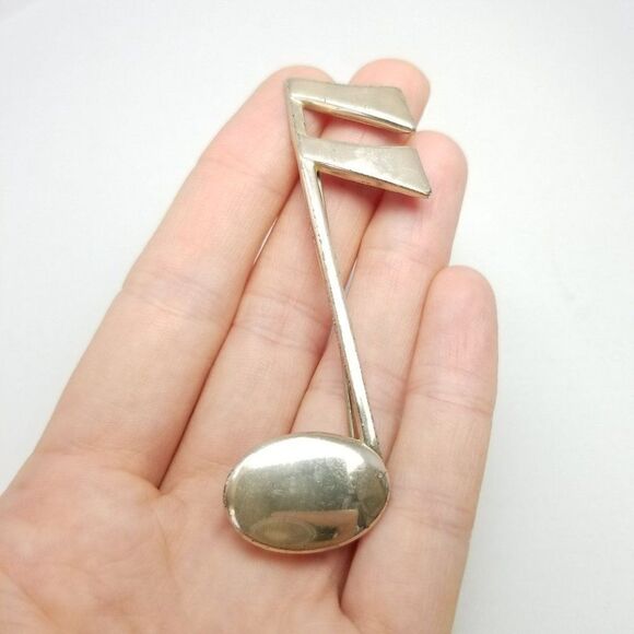 Vintage Sterling Silver Sixteenth Note Brooch, Music Musician Teacher Signed Pin - Picture 7 of 7